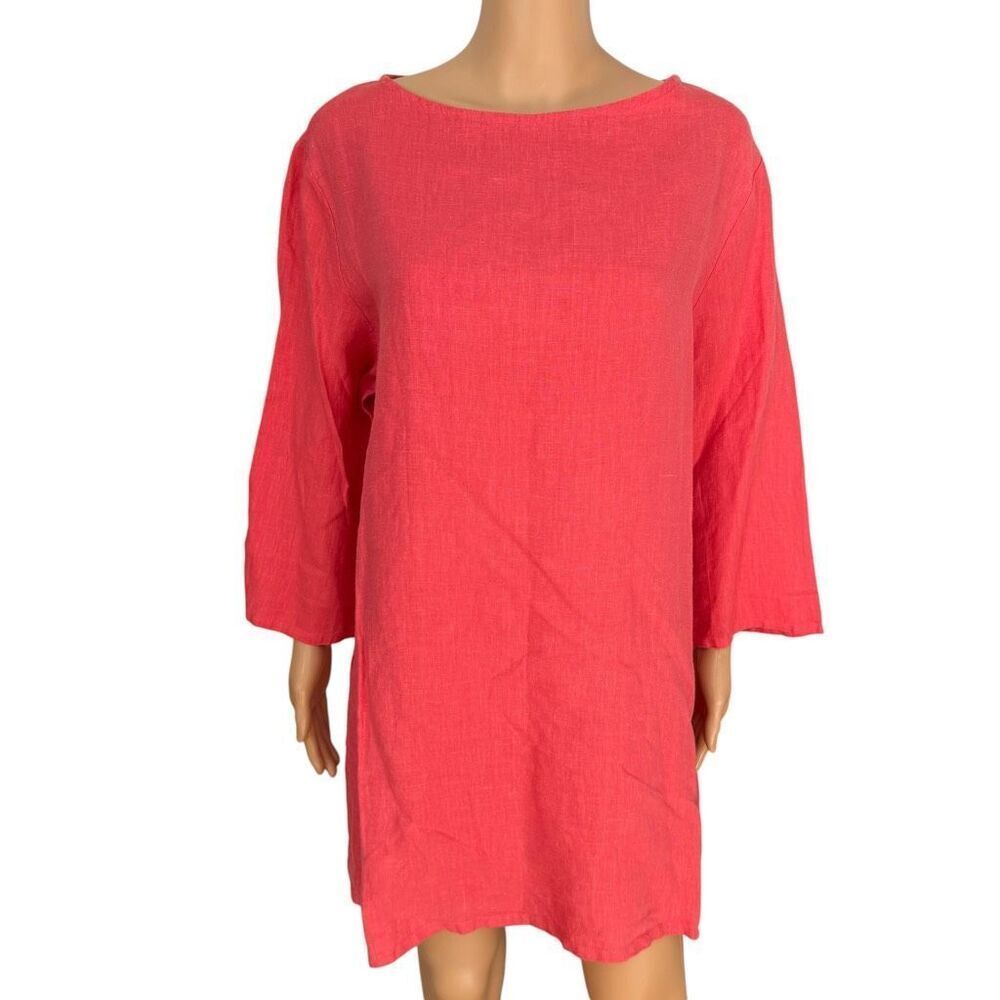 Bryn Walker Twyla Linen Tunic Freesia Coral NEW Size L Pockets Relaxed Lagenlook